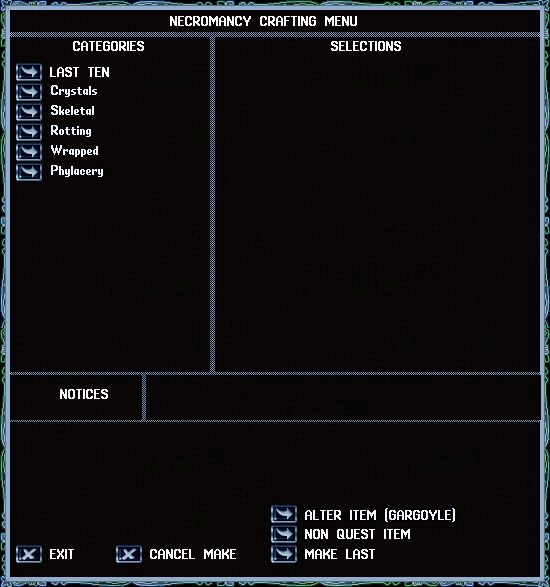 Necromancy Crafting menu