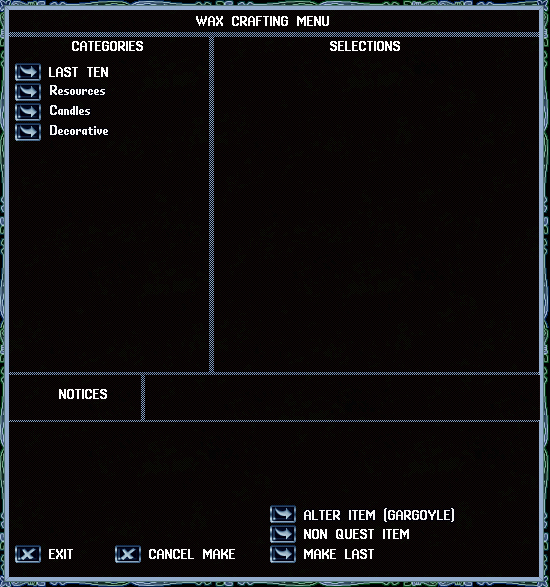 Wax Crafting menu.